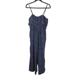 Lucca Couture Blue White Polka Dot Adjustable Crop Wide Leg Ruffle Top Jumpsuit